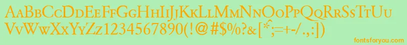GarondcapsdbNormal-fontti – oranssit fontit vihreällä taustalla