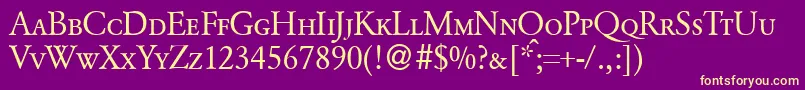 GarondcapsdbNormal-Schriftart – Gelbe Schriften auf violettem Hintergrund