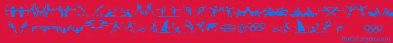 OlympiconsRegular-Schriftart – Blaue Schriften auf rotem Hintergrund