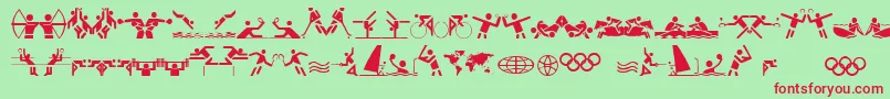 OlympiconsRegular-Schriftart – Rote Schriften auf grünem Hintergrund