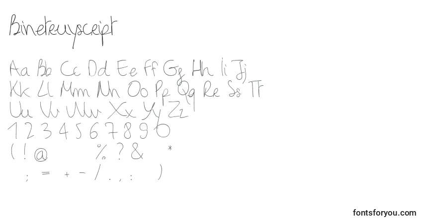 Schriftart Binetruyscript – Alphabet, Zahlen, spezielle Symbole