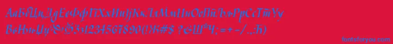 フォントKaligrafcyr – 赤い背景に青い文字