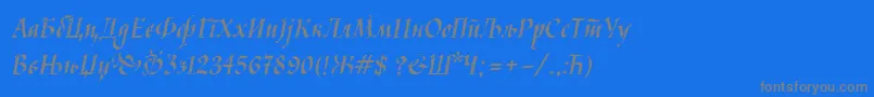 フォントKaligrafcyr – 青い背景に灰色の文字