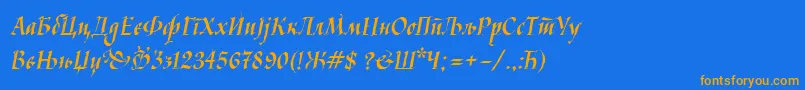 Kaligrafcyr Font – Orange Fonts on Blue Background