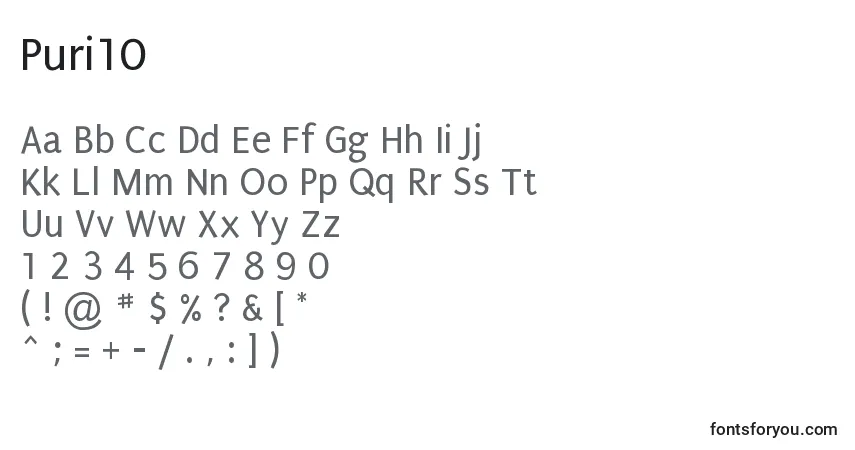 A fonte Puri10 – alfabeto, números, caracteres especiais