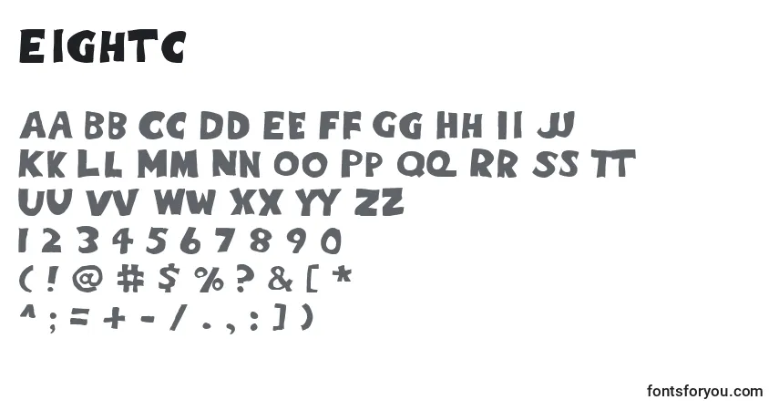 A fonte Eightc – alfabeto, números, caracteres especiais