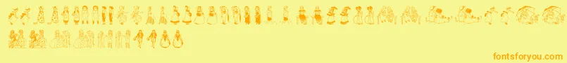 KinderVignetten-fontti – oranssit fontit keltaisella taustalla
