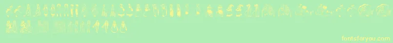 フォントKinderVignetten – 黄色の文字が緑の背景にあります