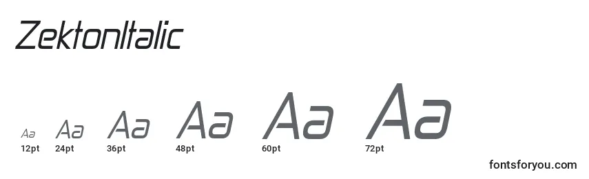 Размеры шрифта ZektonItalic