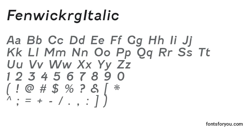 A fonte FenwickrgItalic – alfabeto, números, caracteres especiais