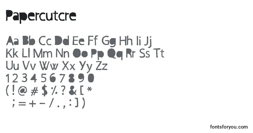 A fonte Papercutcre – alfabeto, números, caracteres especiais