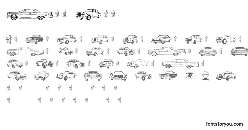 Schriftart Old Car – Alphabet, Zahlen, spezielle Symbole