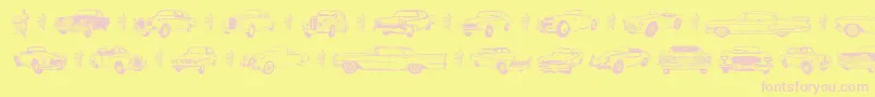 Old Car-fontti – vaaleanpunaiset fontit keltaisella taustalla