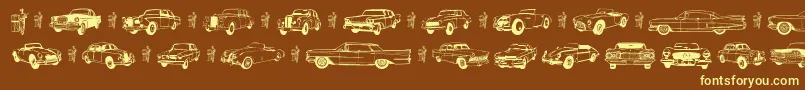 Old Car-fontti – keltaiset fontit ruskealla taustalla
