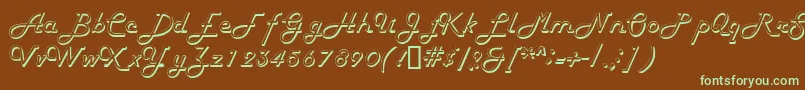 フォントHarlondbNormal – 緑色の文字が茶色の背景にあります。