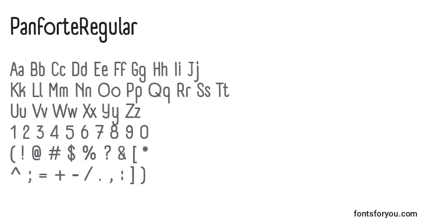 Schriftart PanforteRegular – Alphabet, Zahlen, spezielle Symbole