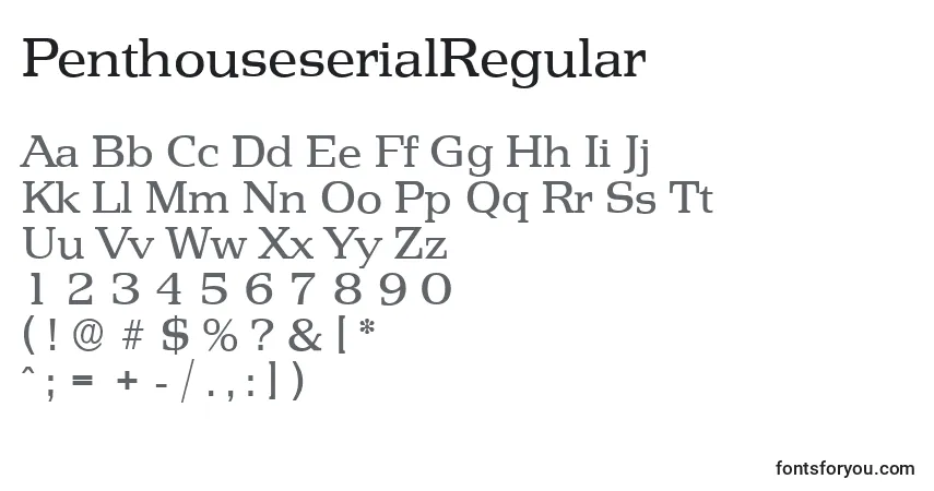 Czcionka PenthouseserialRegular – alfabet, cyfry, specjalne znaki