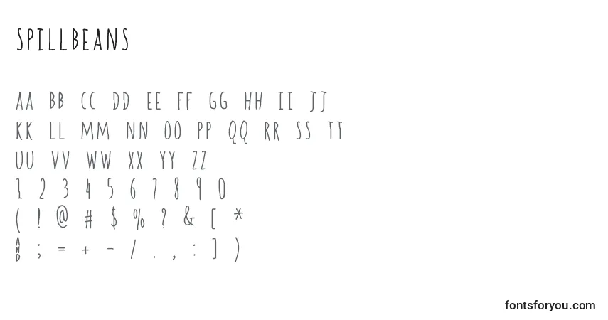 Schriftart SpillBeans – Alphabet, Zahlen, spezielle Symbole