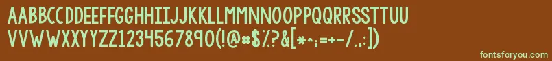 フォントKgsorrynotsorrychub – 緑色の文字が茶色の背景にあります。