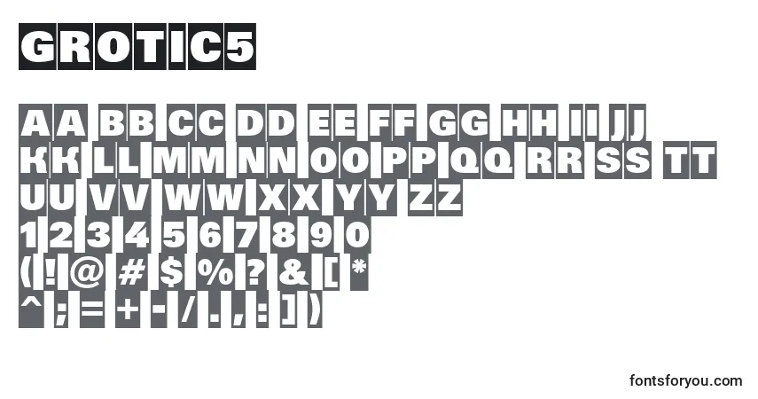 A fonte Grotic5 – alfabeto, números, caracteres especiais