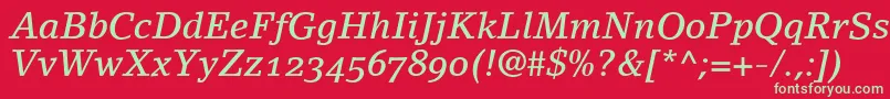 LinoletterMediumItalicOldstyleFigures Font – Green Fonts on Red Background