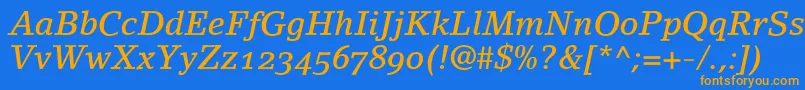 LinoletterMediumItalicOldstyleFigures Font – Orange Fonts on Blue Background