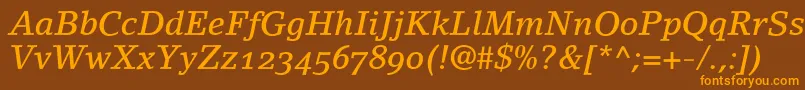 LinoletterMediumItalicOldstyleFigures Font – Orange Fonts on Brown Background