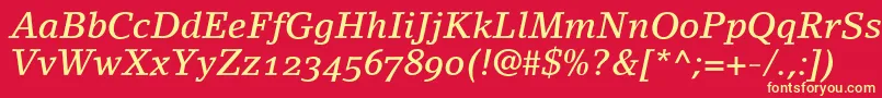 LinoletterMediumItalicOldstyleFigures Font – Yellow Fonts on Red Background