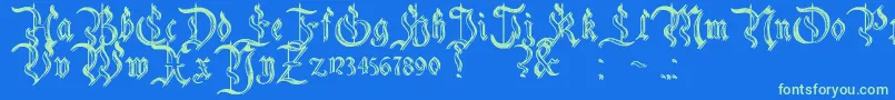 CharterwellNo5-Schriftart – Grüne Schriften auf blauem Hintergrund