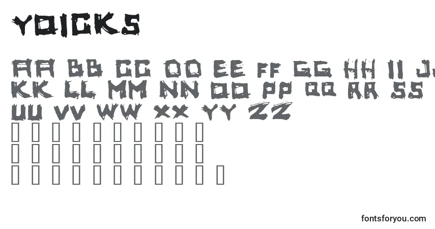 Schriftart Yoicks – Alphabet, Zahlen, spezielle Symbole