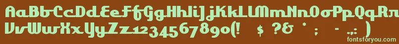 フォントLakeshor – 緑色の文字が茶色の背景にあります。