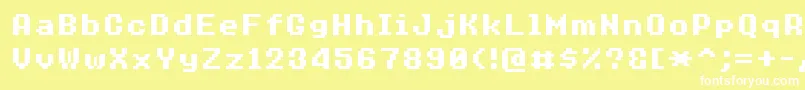 8bitoperatorplus8Bold-Schriftart – Weiße Schriften auf gelbem Hintergrund