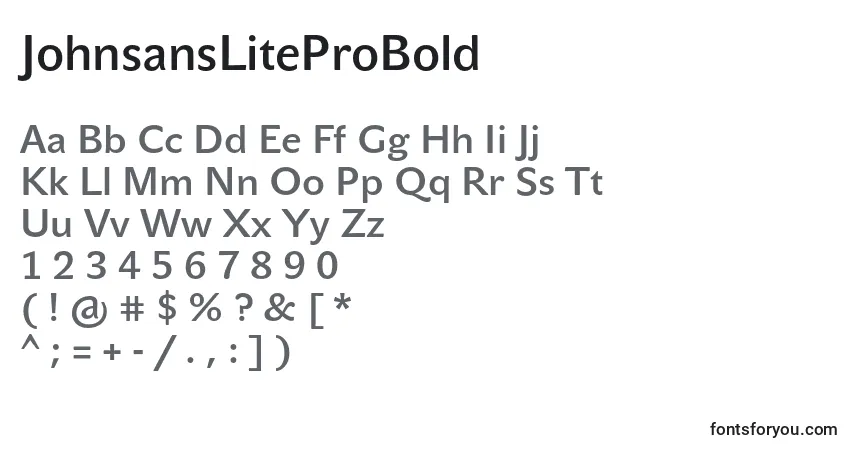 Czcionka JohnsansLiteProBold – alfabet, cyfry, specjalne znaki