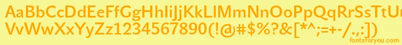 フォントJohnsansLiteProBold – オレンジの文字が黄色の背景にあります。