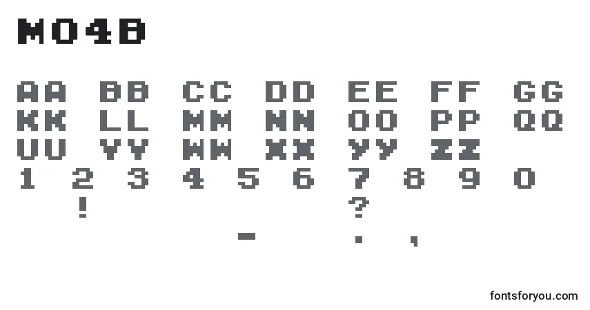A fonte M04b – alfabeto, números, caracteres especiais