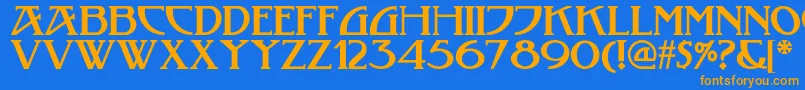 フォントTobaccoroadnf – オレンジ色の文字が青い背景にあります。