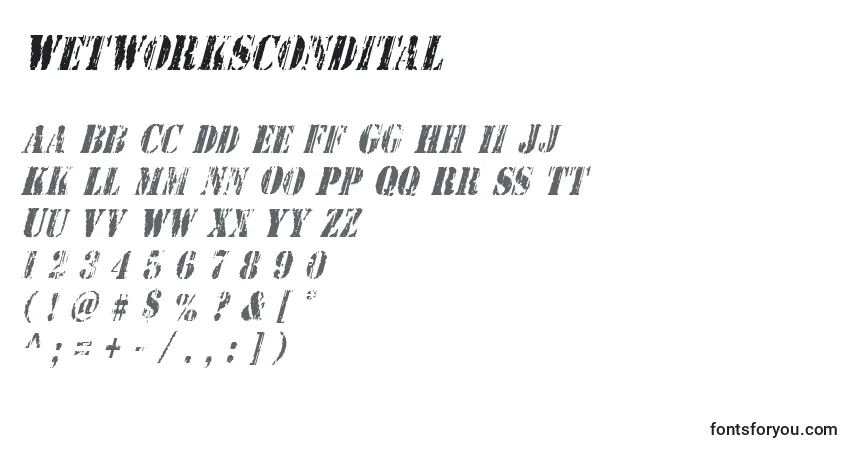 Wetworkscondital Font – alphabet, numbers, special characters