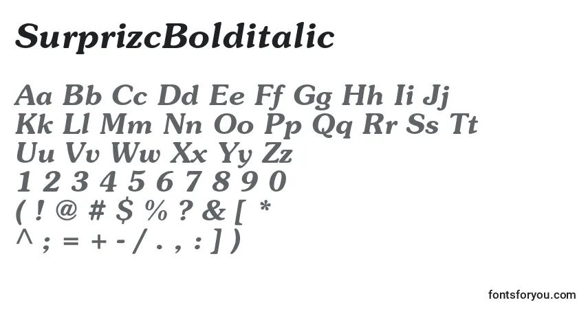 A fonte SurprizcBolditalic – alfabeto, números, caracteres especiais
