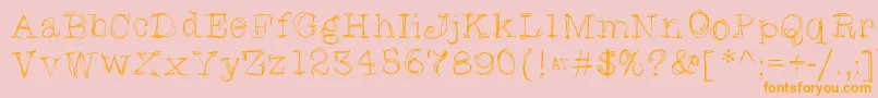 フォントSkratchyskrape – オレンジの文字がピンクの背景にあります。