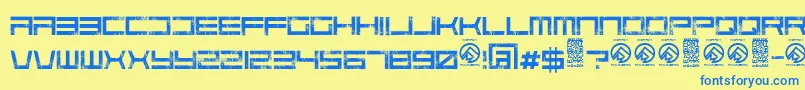 フォントCodepredatorsRegular – 青い文字が黄色の背景にあります。