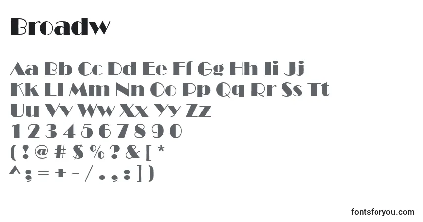 Шрифт Broadw – алфавит, цифры, специальные символы
