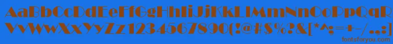 フォントBroadw – 茶色の文字が青い背景にあります。