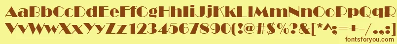 フォントBroadw – 茶色の文字が黄色の背景にあります。