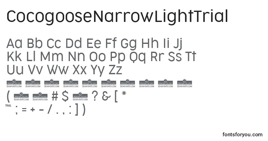 Fuente CocogooseNarrowLightTrial - alfabeto, números, caracteres especiales