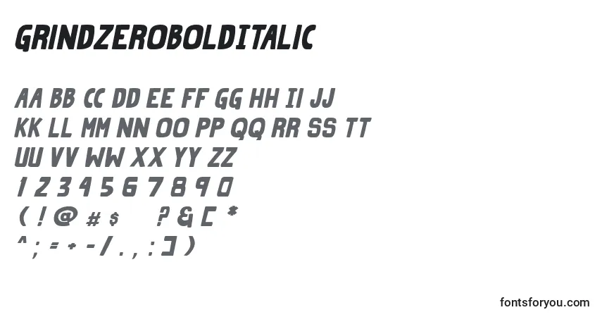 Schriftart GrindZeroBoldItalic – Alphabet, Zahlen, spezielle Symbole