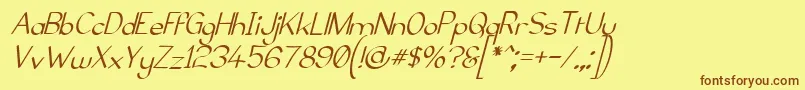 フォントElfarNormalItalicG98 – 茶色の文字が黄色の背景にあります。