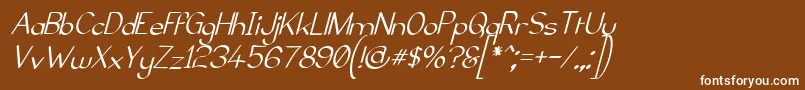 ElfarNormalItalicG98-Schriftart – Weiße Schriften auf braunem Hintergrund