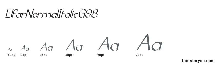 Размеры шрифта ElfarNormalItalicG98