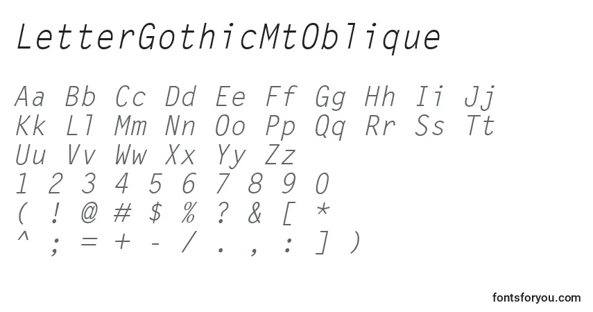 Шрифт LetterGothicMtOblique – алфавит, цифры, специальные символы