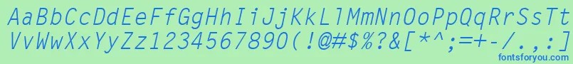 LetterGothicMtOblique-fontti – siniset fontit vihreällä taustalla